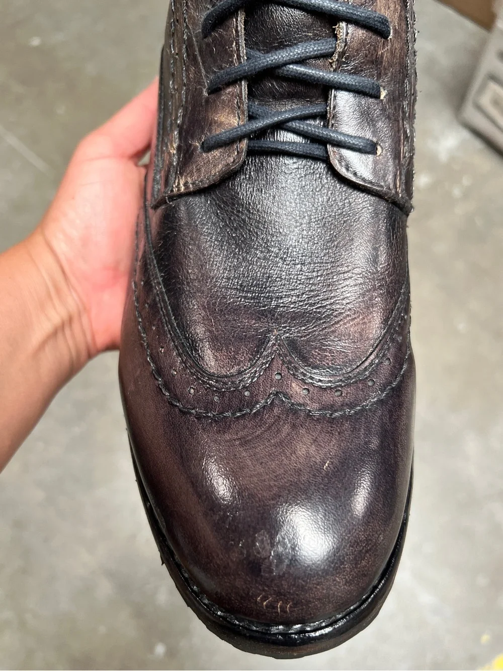 Bed Stu Bench Made Men’s 10.5 Black Rustic Leather Brogue Wingtip Combat Boots